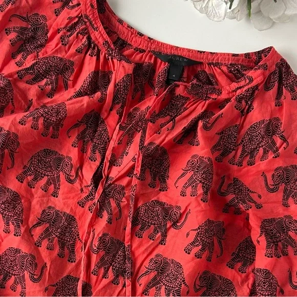 J. Crew Coral Tie Neck Top in Paisley Elephant. - Picture 6 of 6